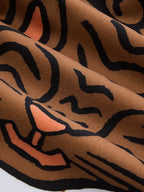 Ruched Halter Bikini & Tiger Print Sarong 3Pcs Swim Set