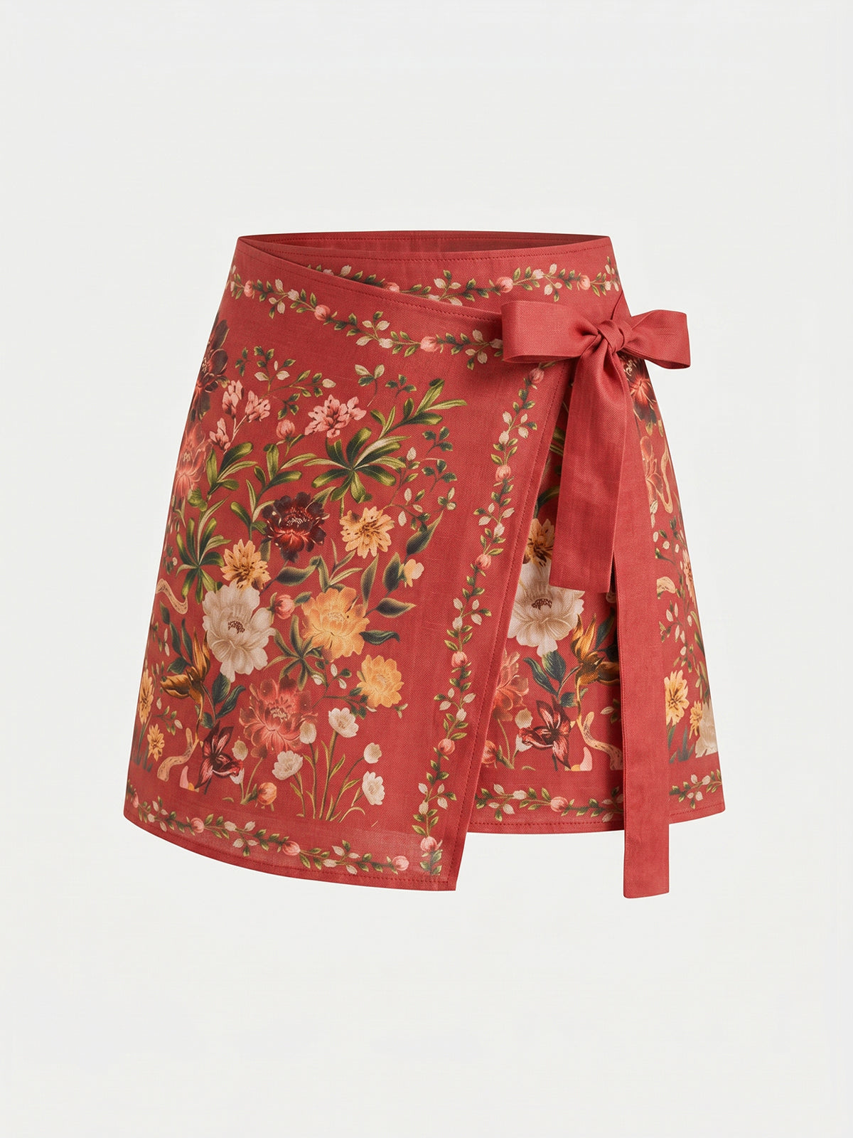 Floral Print Tie Wrap Mini Skirt