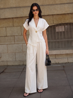 Irregular Hem Short Sleeve Top & Pants Set