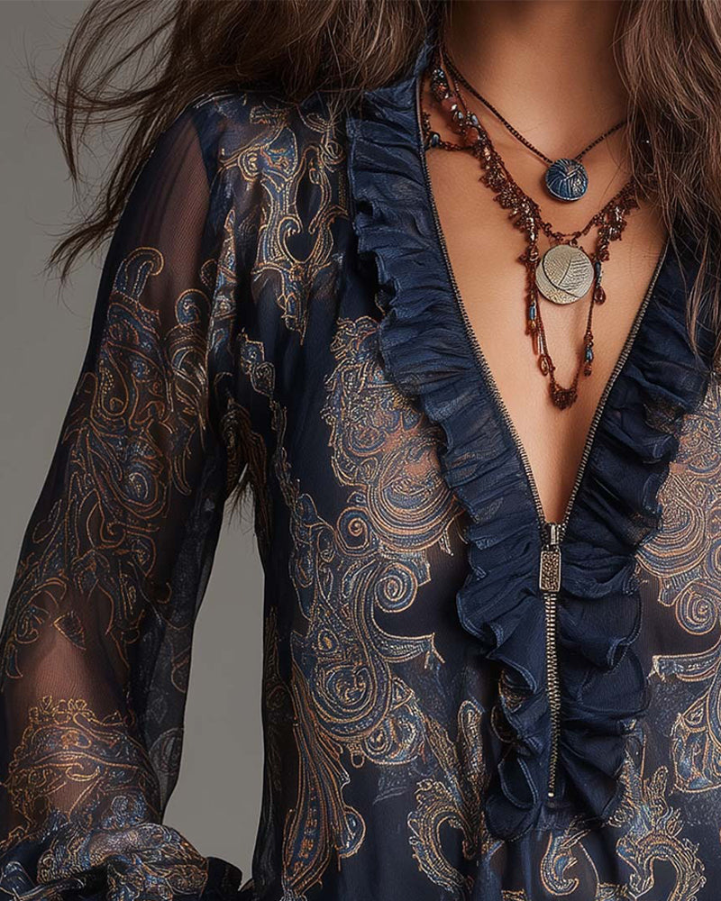 Katie™ | Refined Blouse with Half-Zip and Ruffles
